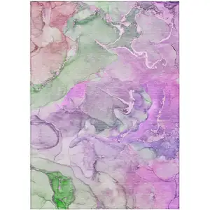 Photo of 3' X 5' Purple Abstract Washable Non Skid Indoor Outdoor Area Rug