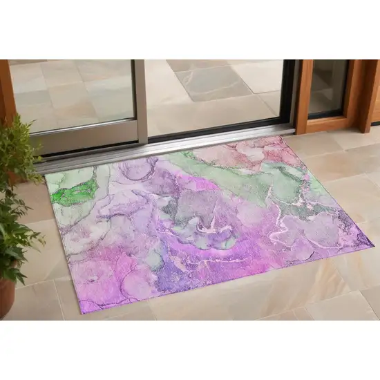 Purple Abstract Washable Non Skid Indoor Outdoor Area Rug Photo 1