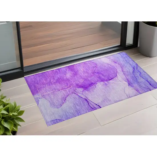 Purple Abstract Washable Non Skid Indoor Outdoor Area Rug Photo 1