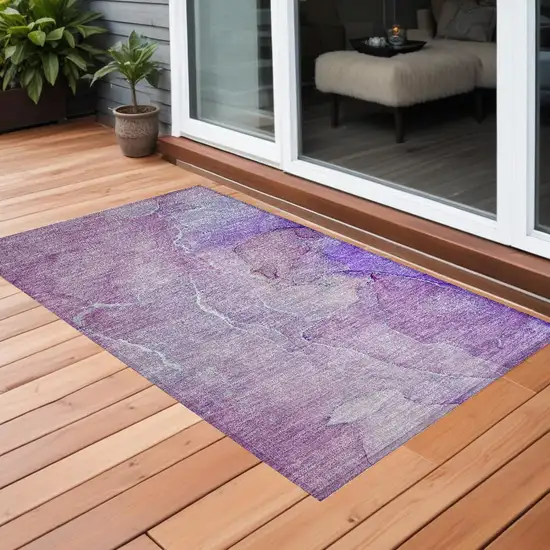 3' X 4' Purple Abstract Washable Non Skid Indoor Outdoor Area Rug Photo 1