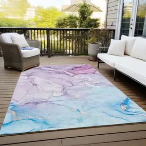 Photo of 3' X 4' Purple Abstract Washable Non Skid Indoor Outdoor Area Rug