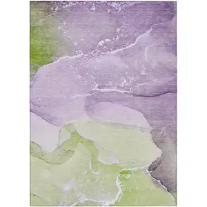 Photo of 3' X 5' Purple Abstract Washable Non Skid Indoor Outdoor Area Rug