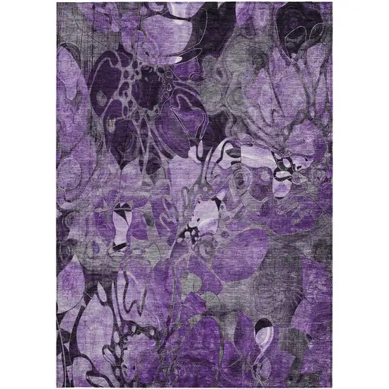 3' X 4' Purple Floral Washable Non Skid Indoor Outdoor Area Rug Photo 2