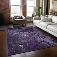 Photo of 3' X 4' Purple Floral Washable Non Skid Indoor Outdoor Area Rug