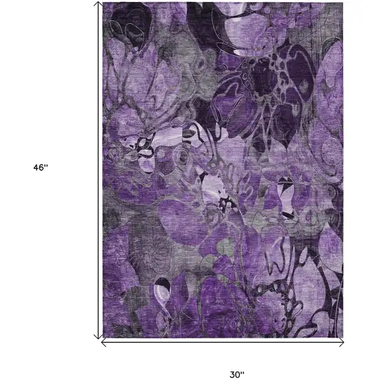 Purple Abstract Washable Indoor Outdoor Area Rug Photo 3