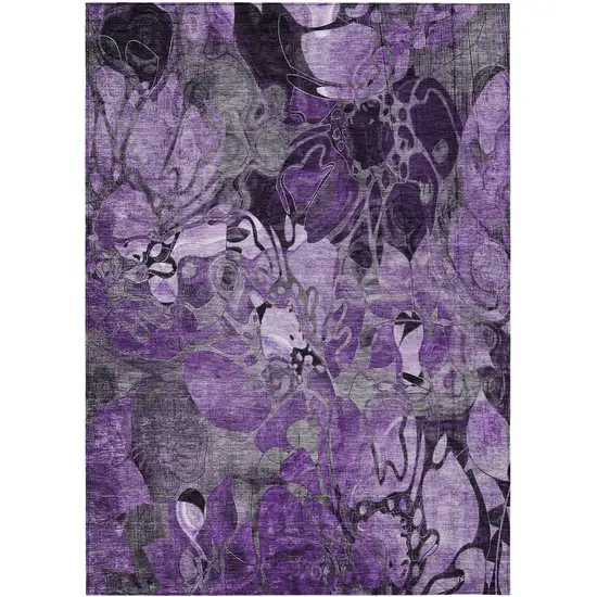 3' X 5' Purple Floral Washable Non Skid Indoor Outdoor Area Rug Photo 1