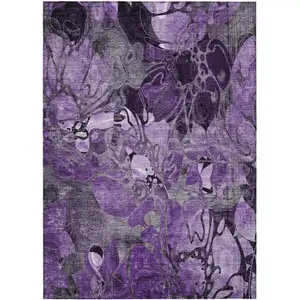 Photo of 3' X 5' Purple Floral Washable Non Skid Indoor Outdoor Area Rug