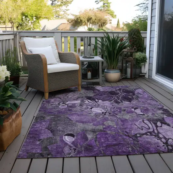 3' X 5' Purple Floral Washable Non Skid Indoor Outdoor Area Rug Photo 9