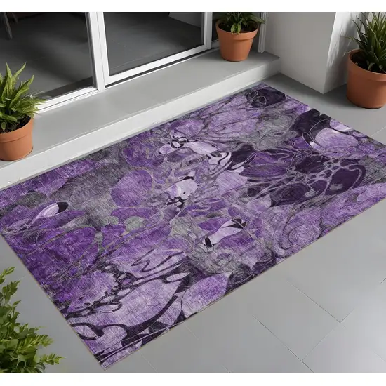 Purple Abstract Washable Indoor Outdoor Area Rug Photo 1