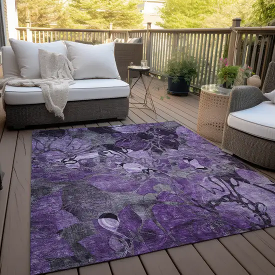 3' X 5' Purple Abstract Washable Indoor Outdoor Area Rug Photo 8