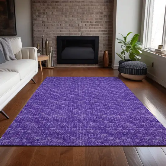 3' X 4' Purple Geometric Washable Non Skid Indoor Outdoor Area Rug Photo 9