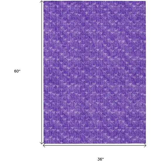 3' X 5' Purple Geometric Washable Non Skid Indoor Outdoor Area Rug Photo 3