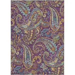 Photo of 3' X 4' Purple Paisley Washable Non Skid Indoor Outdoor Area Rug