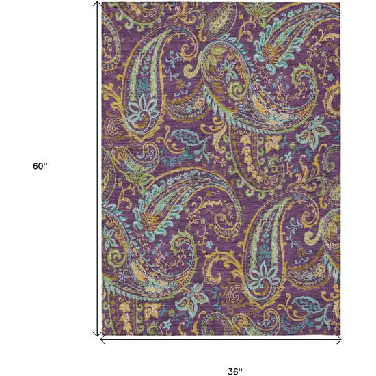 3' X 5' Purple Paisley Washable Non Skid Indoor Outdoor Area Rug Photo 3