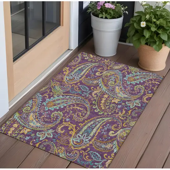 3' X 5' Purple Paisley Washable Non Skid Indoor Outdoor Area Rug Photo 1