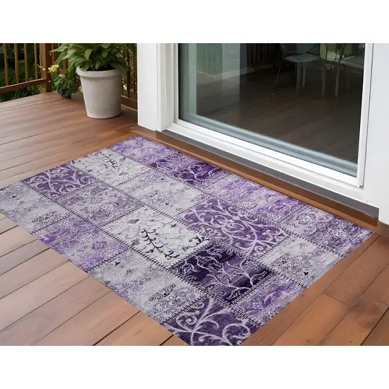 3' X 4' Purple Patchwork Washable Non Skid Indoor Outdoor Area Rug Photo 1