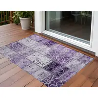 Photo of 3' X 4' Purple Patchwork Washable Non Skid Indoor Outdoor Area Rug