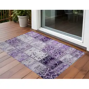 Photo of 3' X 4' Purple Patchwork Washable Non Skid Indoor Outdoor Area Rug