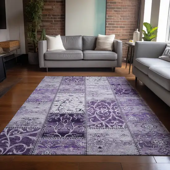 3' X 4' Purple Patchwork Washable Non Skid Indoor Outdoor Area Rug Photo 8