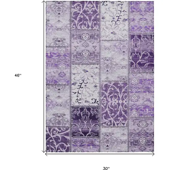 3' X 4' Purple Patchwork Washable Non Skid Indoor Outdoor Area Rug Photo 3