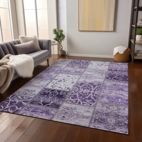 3' X 4' Purple Patchwork Washable Non Skid Indoor Outdoor Area Rug Photo 9