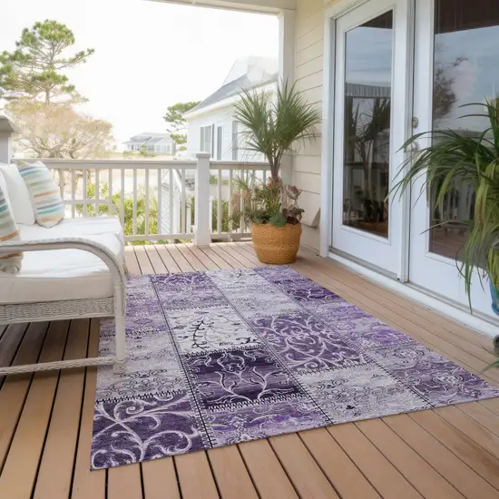 3' X 5' Purple Patchwork Washable Non Skid Indoor Outdoor Area Rug Photo 7