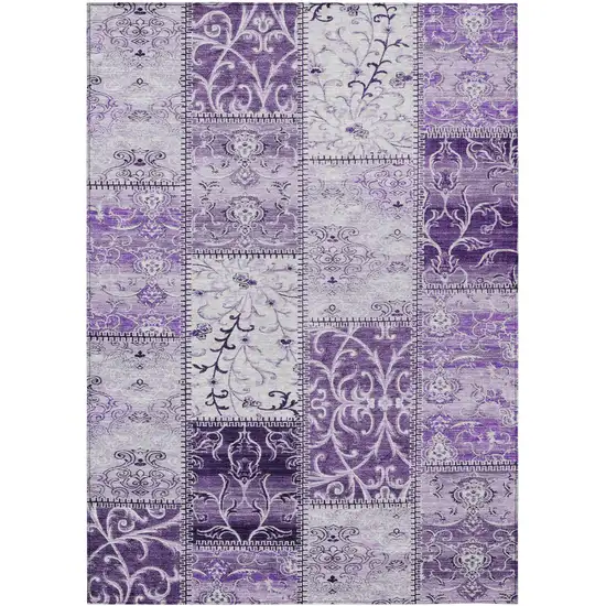 3' X 5' Purple Patchwork Washable Non Skid Indoor Outdoor Area Rug Photo 2