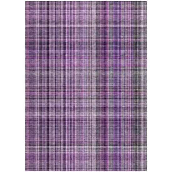 Purple Plaid Washable Non Skid Indoor Outdoor Area Rug Photo 4