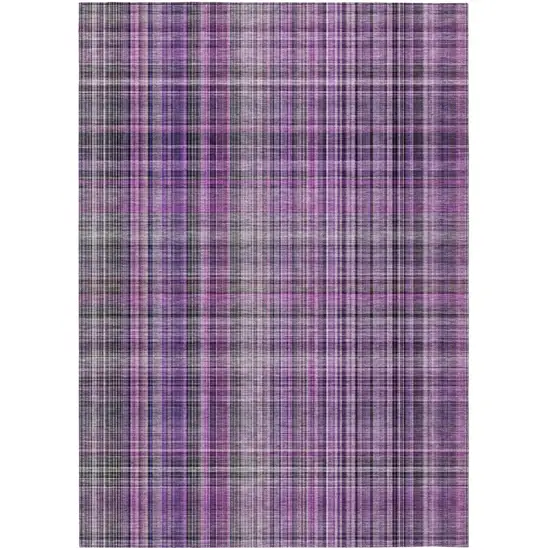 Purple Plaid Washable Non Skid Indoor Outdoor Area Rug Photo 2