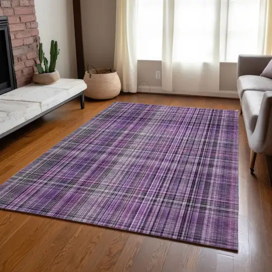 3' X 5' Purple Plaid Washable Non Skid Indoor Outdoor Area Rug Photo 8