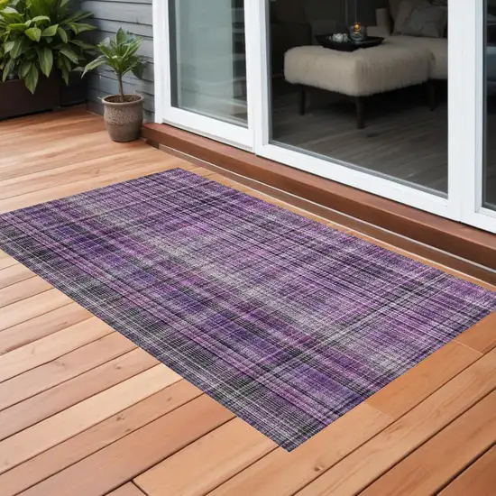 Purple and Gray Plaid Washable Non Skid Indoor Outdoor Area Rug Photo 1