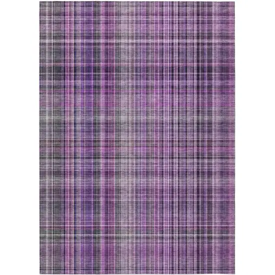 3' X 5' Purple Plaid Washable Non Skid Indoor Outdoor Area Rug Photo 2