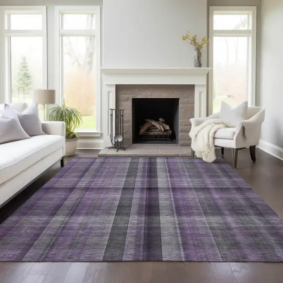 3' X 4' Purple Plaid Washable Non Skid Indoor Outdoor Area Rug Photo 8