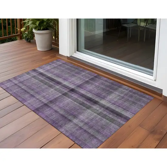 Purple Gray and Black Plaid Washable Non Skid Indoor Outdoor Area Rug Photo 1