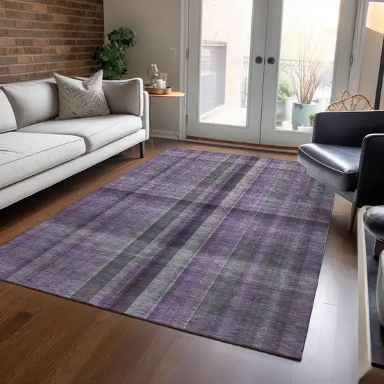 3' X 4' Purple Plaid Washable Non Skid Indoor Outdoor Area Rug Photo 7