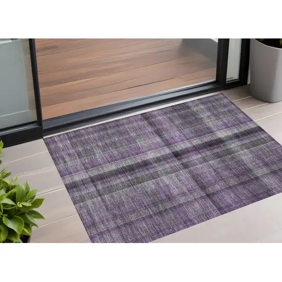 Purple Plaid Washable Non Skid Indoor Outdoor Area Rug Photo 1