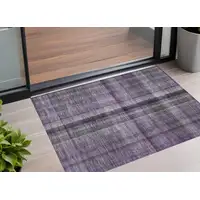 Photo of 3' X 5' Purple Plaid Washable Non Skid Indoor Outdoor Area Rug