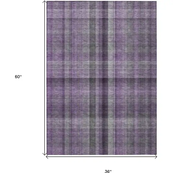 3' X 5' Purple Plaid Washable Non Skid Indoor Outdoor Area Rug Photo 3