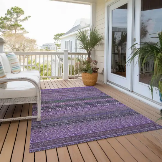 3' X 4' Purple Striped Washable Non Skid Indoor Outdoor Area Rug Photo 7