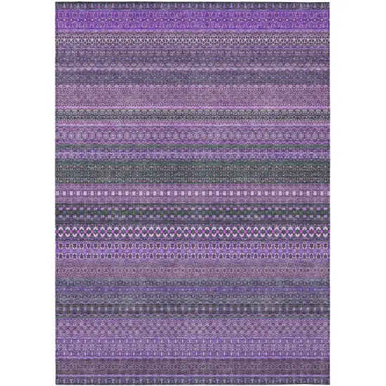 3' X 4' Purple Striped Washable Non Skid Indoor Outdoor Area Rug Photo 2