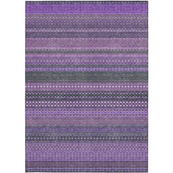 3' X 5' Purple Striped Washable Non Skid Indoor Outdoor Area Rug Photo 5