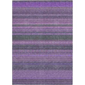 Photo of 3' X 5' Purple Striped Washable Non Skid Indoor Outdoor Area Rug