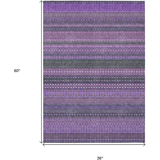 3' X 5' Purple Striped Washable Non Skid Indoor Outdoor Area Rug Photo 3