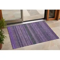 Photo of 3' X 5' Purple Striped Washable Non Skid Indoor Outdoor Area Rug