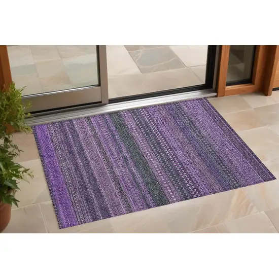 3' X 5' Purple Striped Washable Non Skid Indoor Outdoor Area Rug Photo 1