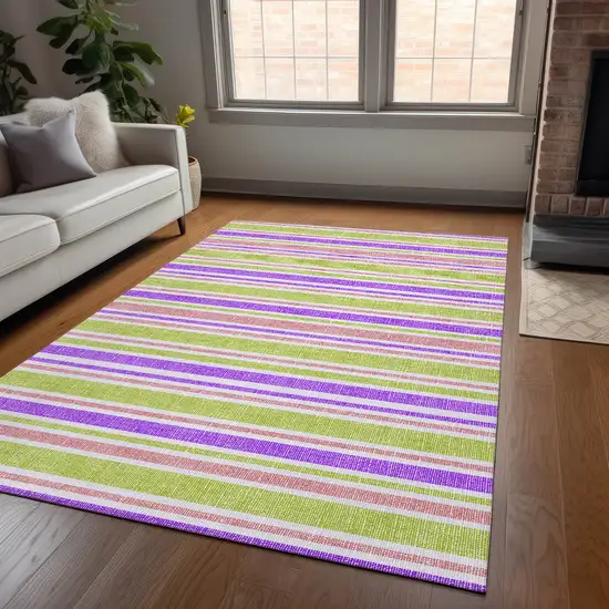 3' X 4' Purple Striped Washable Non Skid Indoor Outdoor Area Rug Photo 6