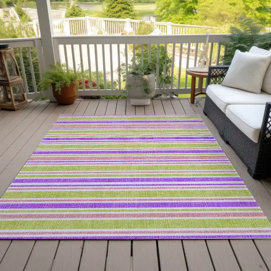 3' X 4' Purple Striped Washable Non Skid Indoor Outdoor Area Rug Photo 9