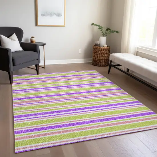 3' X 4' Purple Striped Washable Non Skid Indoor Outdoor Area Rug Photo 8