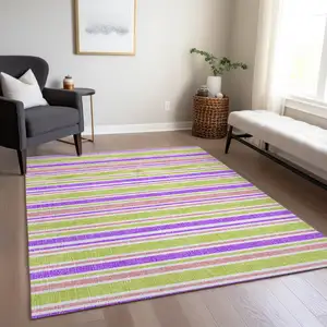 Photo of 3' X 4' Purple Striped Washable Non Skid Indoor Outdoor Area Rug