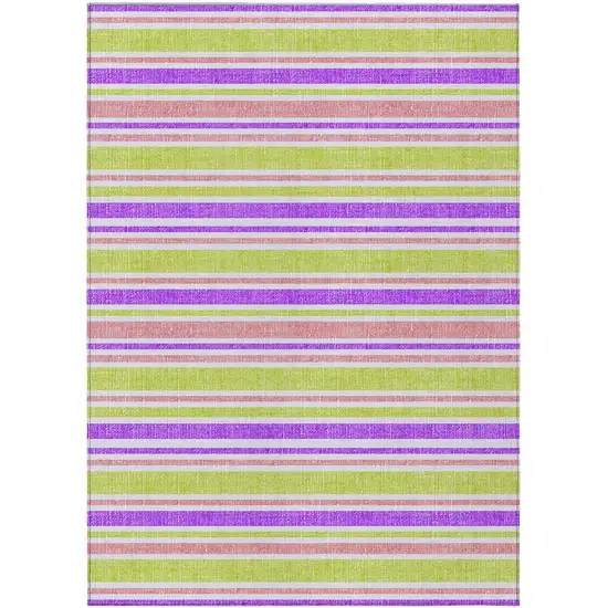 3' X 5' Purple Striped Washable Non Skid Indoor Outdoor Area Rug Photo 1